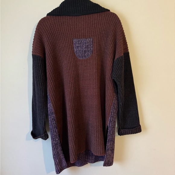 Margaret Winters Color Block Long Sweater Cardigan Front Button Artsy Lagenlook - Picture 2 of 12